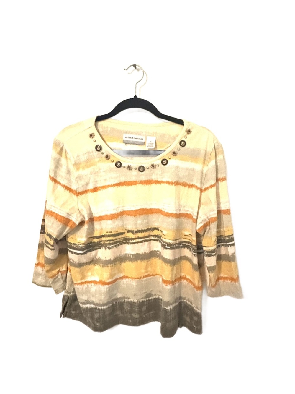 Eddie Bauer Women's Striped Embellished Scoop Neck Top - Yellow/Orange/Gray